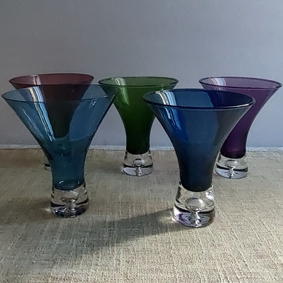Artland Hand Crafted Cocktail Glasses - Set Of 5 Green  Blue  Purple Beautiful - Picture 10 of 13